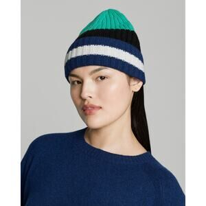 Everlane The Cashmere Unisex Beanie Bright Navy Multi Stripe NWT